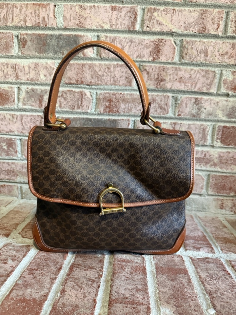 Celine Macadam top handle brown handbag